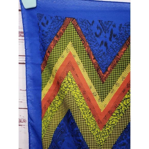 Boho blue zigzag multiple colored paisley print made in Italy scarf‎ wrap - Picture 10 of 12